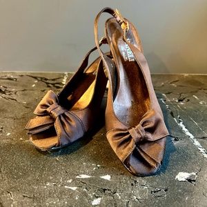 Van Eli Dark Brown Slingback Heels with Bow